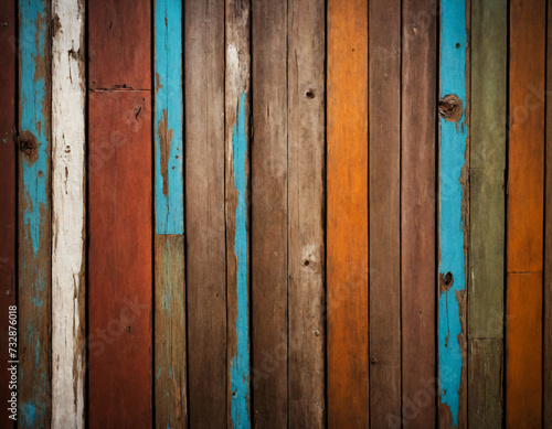 Vintage countryside background with vertically arranged colorful wooden planks.