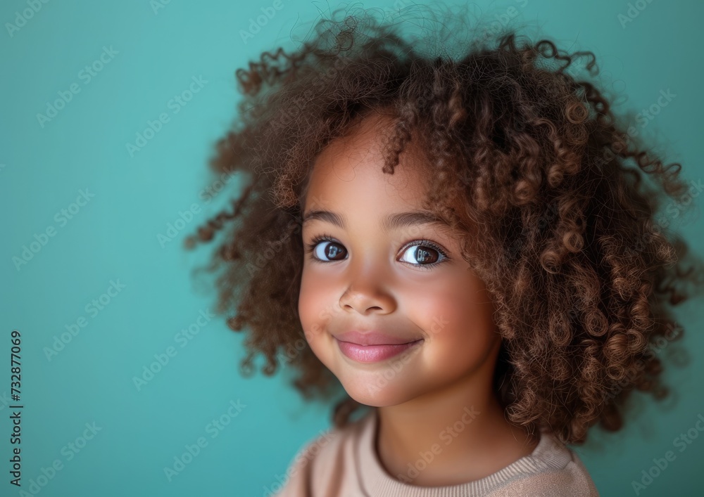 little African American girl with colorful sweatshirt in professional colorful photo studio background little African American girl with colorful sweatshirt in professional colorful photo studio background