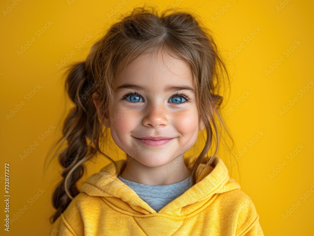 little caucasian girl with colorful sweatshirt in professional colorful photo studio background little caucasian girl with colorful sweatshirt in professional colorful photo studio background