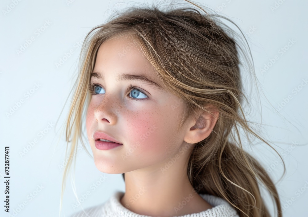 little caucasian girl with colorful sweatshirt in professional colorful photo studio background little caucasian girl with colorful sweatshirt in professional colorful photo studio background