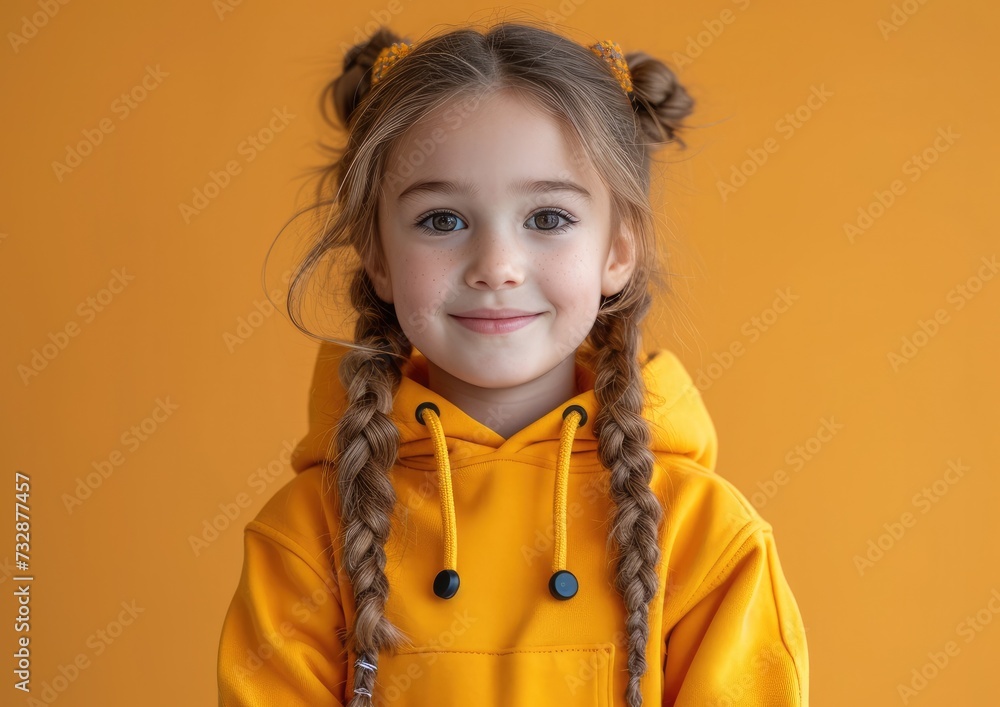 little caucasian girl with colorful sweatshirt in professional colorful photo studio background little caucasian girl with colorful sweatshirt in professional colorful photo studio background