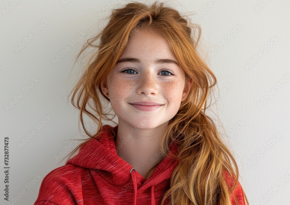 Fototapeta premium caucasian girl with colorful sweatshirt in professional colorful photo studio background