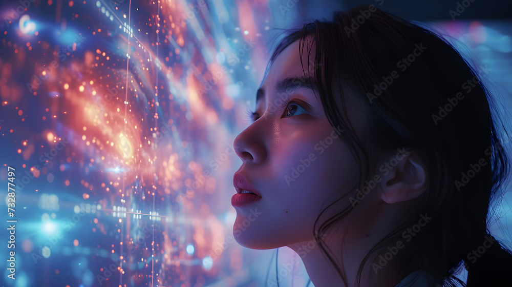 Asian woman in Technology and AI Revolutionizing Digital Innovation Worldwide. Female Engineer Navigating the artificial intelligence Landscape of Explore the Future, Tomorrow, and Futuristic Concept. Asian woman in Technology and AI Revolutionizing Digital Innovation Worldwide. Female Engineer Navigating the artificial intelligence Landscape of Explore the Future, Tomorrow, and Futuristic Concept.