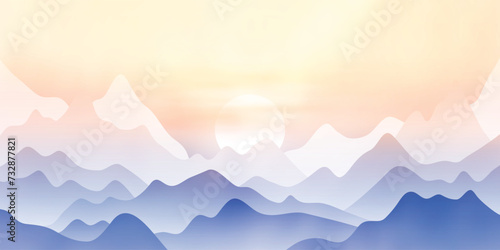 Sunrise in the mountains, morning haze and fog, sun over the peaks, vector illustration  © Valerii