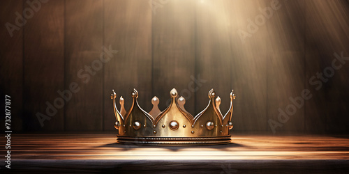 Gold Crown on a Wooden Table in the Sunlight photo