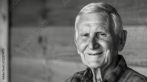 Gentle Smiling Senior Man in Monochrome Portrait