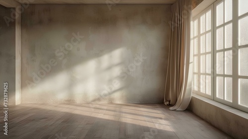 Empty room with window and curtains. 3d render illustration mock up