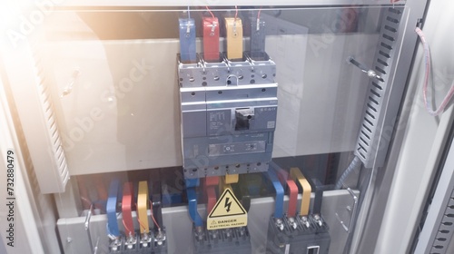 High Voltage Main fuse breaker installed on the panel control distribution power plant. photo