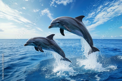 Dolphins jumping above the waves © InfiniteStudio