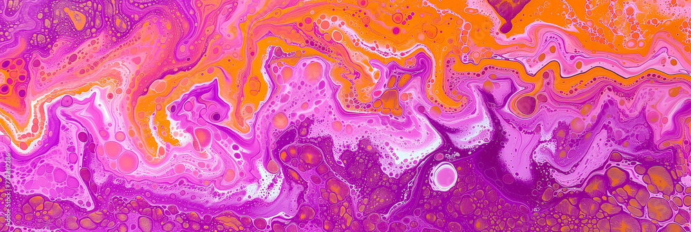 Vibrant Abstract Marbling Art with Purple Pink and Orange Swirls