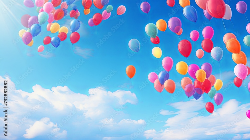 Bunch of colourful balloons floating in the sky on a sunny day Bunch of colourful balloons floating in the sky on a sunny day