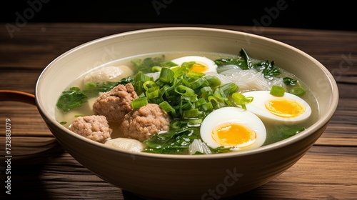 Clear Soup with Egg Tofu ,vegetable and Minced Pork ball ,thai food,Thai call kang jued tao hoo moo sab