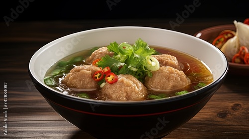 Clear Soup with Egg Tofu ,vegetable and Minced Pork ball ,thai food,Thai call kang jued tao hoo moo sab