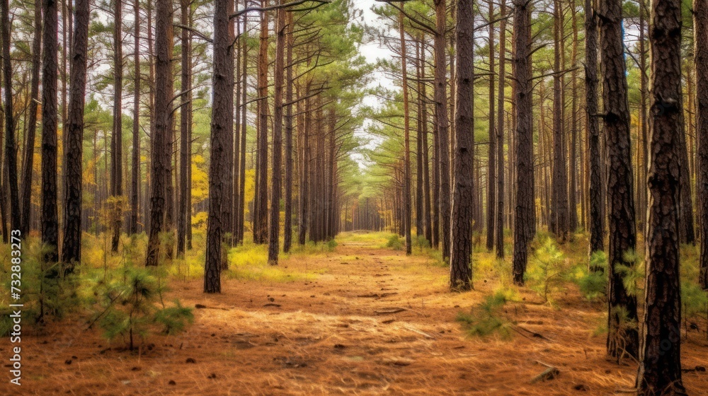 Obraz premium Pine forest with autumn colors