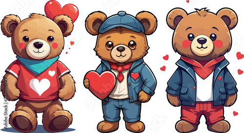 Vector illustration of teddy bears with heart-shaped balloons, ideal for Valentine's Day photo