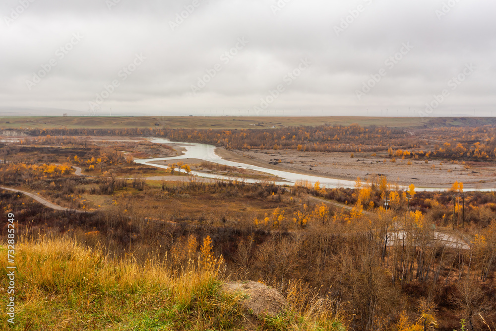 Pincher Creek view in rainy fall day. Alberta, Canada