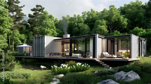 Serenity in Style: Modern Shipping Container Home Design Amidst Nature's Beauty