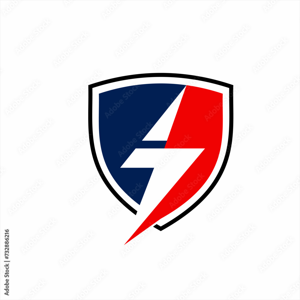 Shield logo design with thunderbolt number 7 concept. Shield logo design with thunderbolt number 7 concept.
