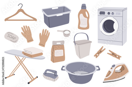 Laundry vector illustration set