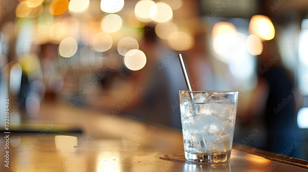 Cocktail close up in a bar setting. Blurred people in the background. Selective focus on the icy drink and glass, realistic, copy space - generative ai Cocktail close up in a bar setting. Blurred people in the background. Selective focus on the icy drink and glass, realistic, copy space - generative ai