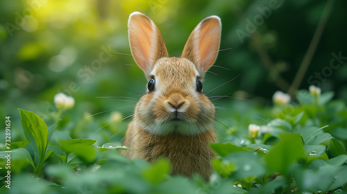 the rabbit is looking up while out in the forest © growth.ai