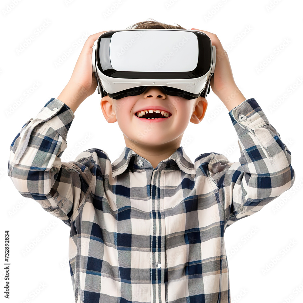 Explore Virtual Worlds, Smiling Kid in VR Glasses Banner Template Explore Virtual Worlds, Smiling Kid in VR Glasses Banner Template