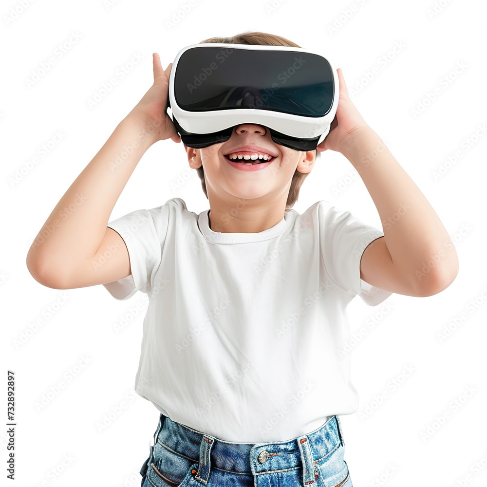 Immersive VR Experience, Joyful Child in Virtual Reality Glasses Banner
