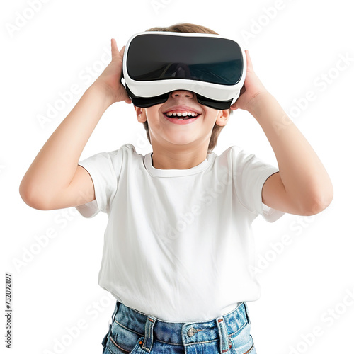 Immersive VR Experience, Joyful Child in Virtual Reality Glasses Banner