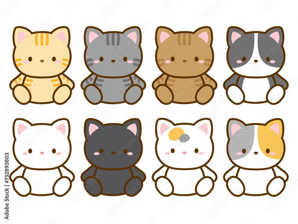かわいい猫のベクターイラストのセット。いろいろな種類の猫のアイコン、挿し絵に便利なクリップアート。 かわいい猫のベクターイラストのセット。いろいろな種類の猫のアイコン、挿し絵に便利なクリップアート。