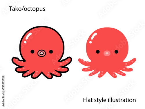 かわいいタコのベクターイラスト素材。画線があるタコと画線がないタコのイラストのセット。カードやチラシの挿し絵に役立つクリップアート。