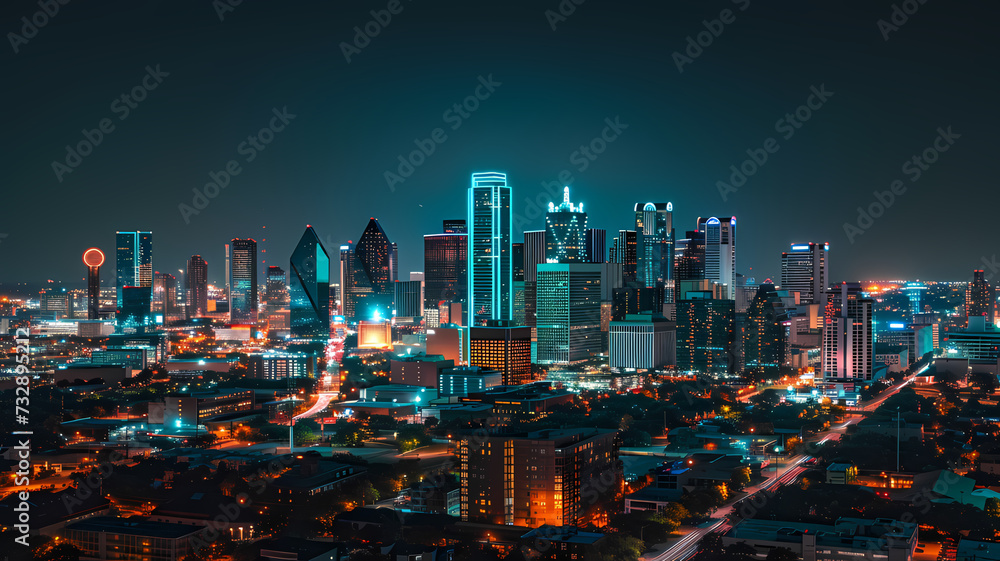 Dazzling Nighttime Skyline View of Urban Metropolis With Neon Lighting Dazzling Nighttime Skyline View of Urban Metropolis With Neon Lighting