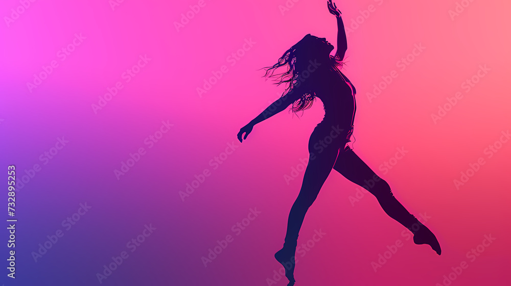 Silhouette of a Dancer Leaping Gracefully Against a Vibrant Backdrop