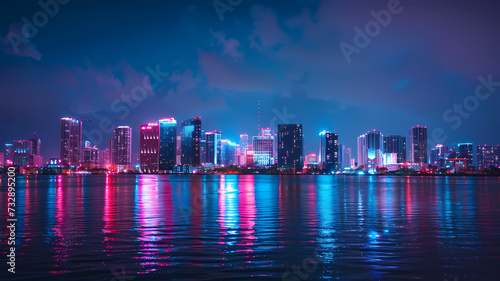 Wallpaper Mural Dazzling Nighttime Skyline View of Urban Metropolis With Neon Lighting Torontodigital.ca