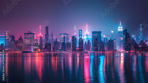 Dazzling Nighttime Skyline View of Urban Metropolis With Neon Lighting © Artistic Visions