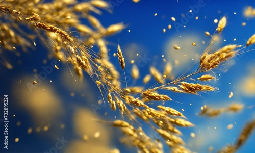 blue and gold flying grains gracefully combine  background