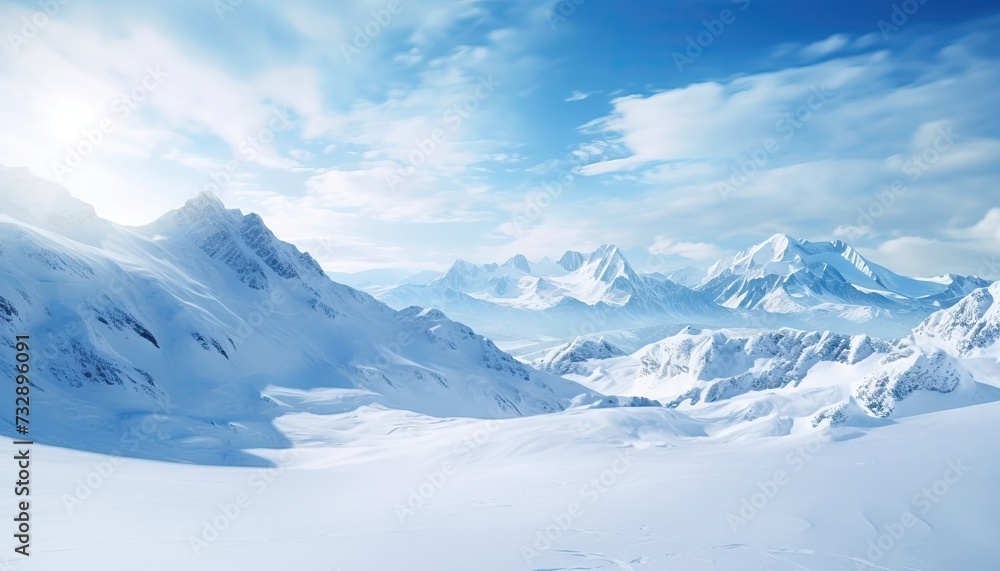 Snowy Mountainscape with a clear blue sky (AI generated)