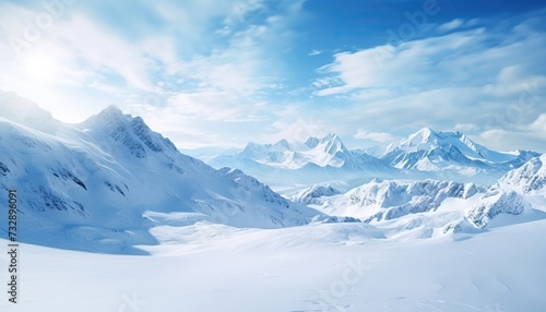 Snowy Mountainscape with a clear blue sky (AI generated) © Hanna