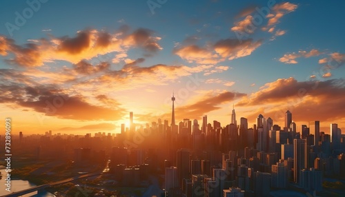 Panorama Sunrise in the City with Skyline - AI generated