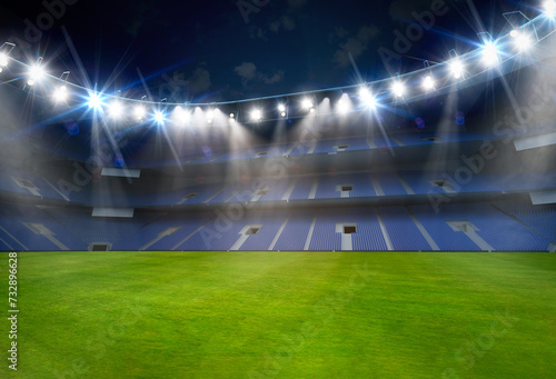 Soccer or football field with soccer stadium background