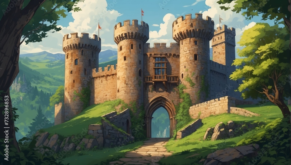 old medieval castle anime style old medieval castle anime style