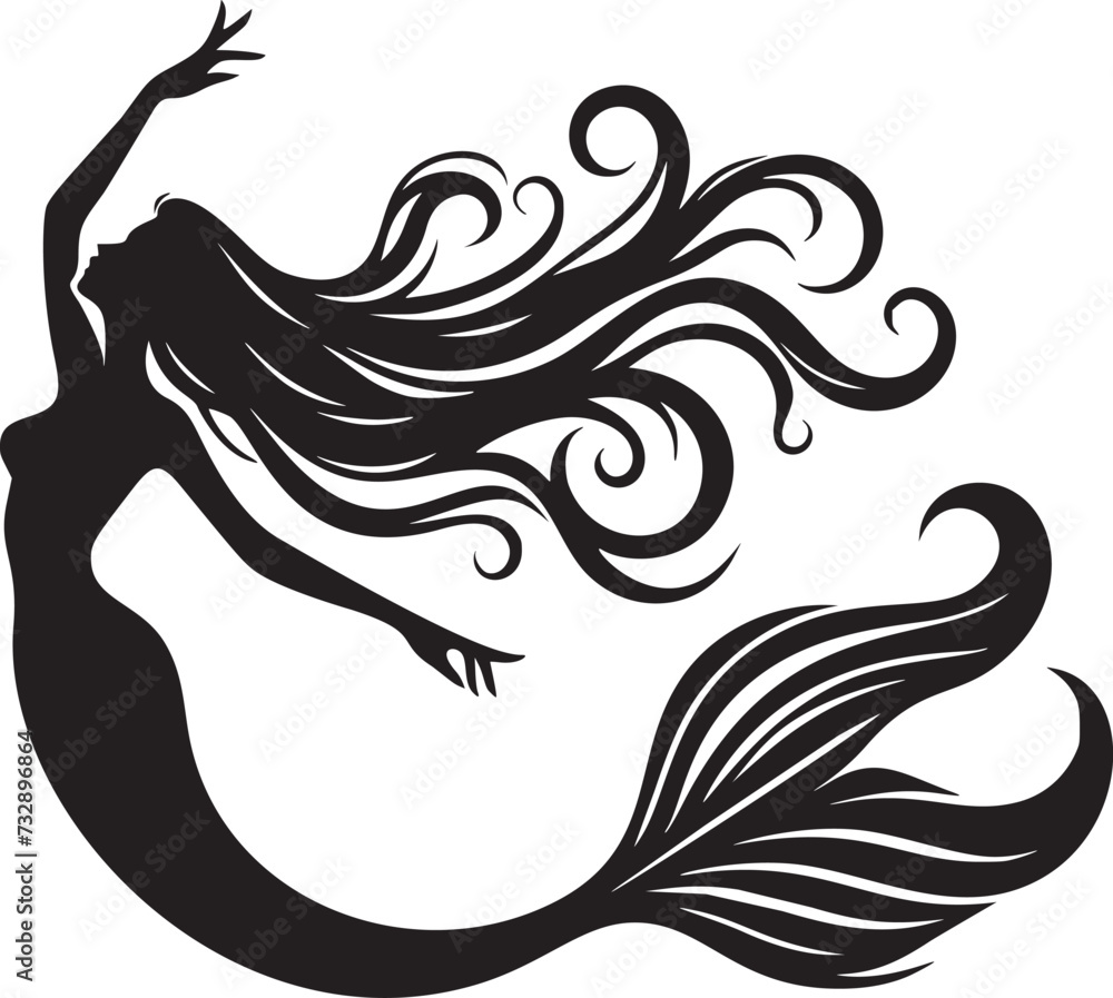 Elegant Mermaid Silhouette in Monochrome Elegant Mermaid Silhouette in Monochrome