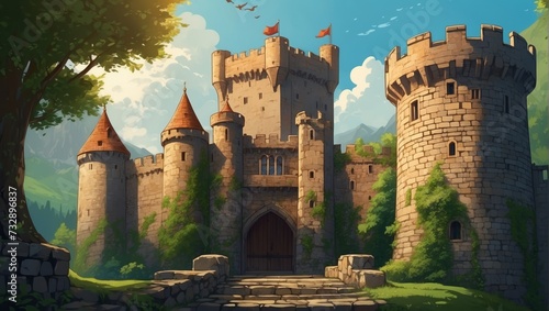 Wallpaper Mural old medieval castle anime style Torontodigital.ca