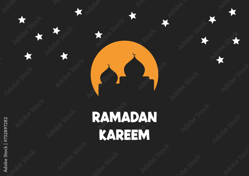 Ramadan Kareem poster design with stars,negative shape Ramadan post design with mosque.