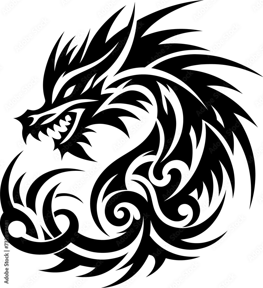 modern tribal tattoo dragon, fantasy, abstract line art of mythology creature, minimalist contour. Vector modern tribal tattoo dragon, fantasy, abstract line art of mythology creature, minimalist contour. Vector