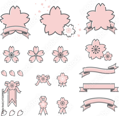 桜　りぼん　リボンテープ　フレーム　あしらい　飾り　花　春　飾り　かわいい　おしゃれ　イラスト素材