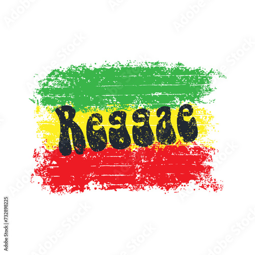 Reggae text in the middle of grunge vintage rastafari flag vector illustration background. Design concept for logo, print, tee, t shirt clothes, poster, banner and many more.