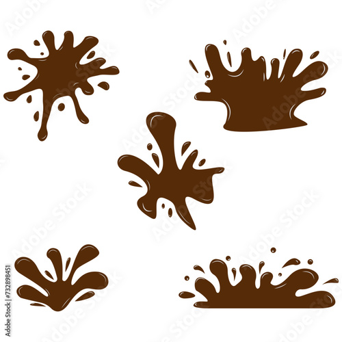 Chocolate Splash Icon Set. Chocolate Drips On White Background. Vector Illustration