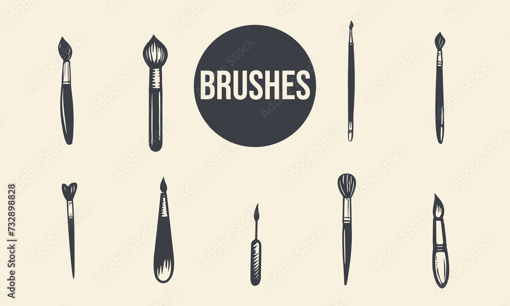 Collection of brushes related icons various painting tools paint icons Collection of brushes related icons various painting tools paint icons