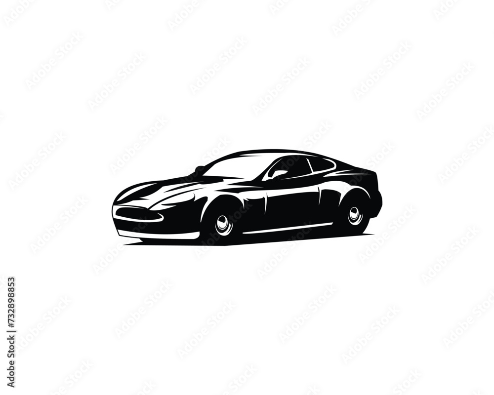 Naklejka premium 1964 Aston Martin dbs. vintage car logo silhouette. isolated white background view from side. Best for logo, badge, emblem, icon, sticker design