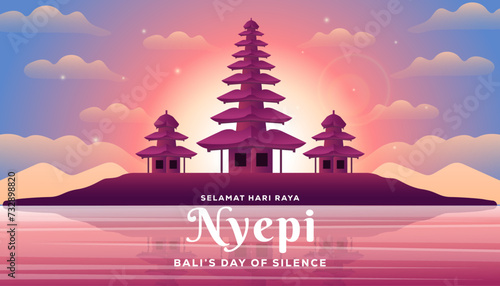 Nyepi Bali's day of silence horizontal banner illustration in gradient